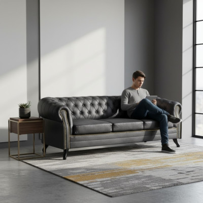Chesterfield Zestaw sofowy Sofa 3+1+1 Kanapa Podkładka Zestaw Sofy Kanapy Skóra Materiał