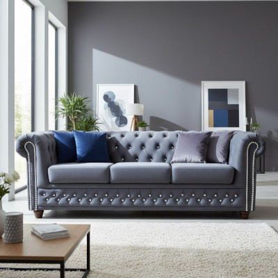 Chesterfield Zestaw sofowy Sofa 3+1+1 Podkładka Couch Sofy Siedziba Kryształy