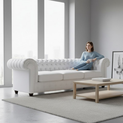 Sofa skórzana Chesterfield 3+1 Sofa rozkładana Funkcja łóżka Skóra Couch Zestaw sofowy Sofa