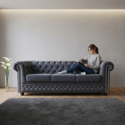 Chesterfield Skórzana Sofa Sofa Podkładka Ustawić 3+1 Funkcja łóżka Sofa Rozkładana