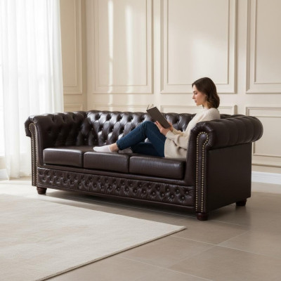 Chesterfield Zestaw sofowy Sofa 3+1 Kanapa Podkładka Zestaw Sofy Kanapy Skóra Meble
