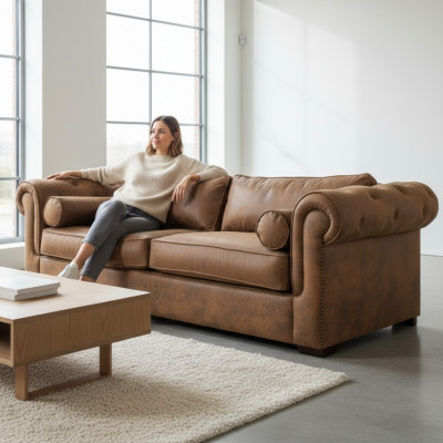 Chesterfield Zestaw sofowy 3+2 Kanapa Zestaw Podkładek Sofy Kanapy Nowa Sofa Skóra