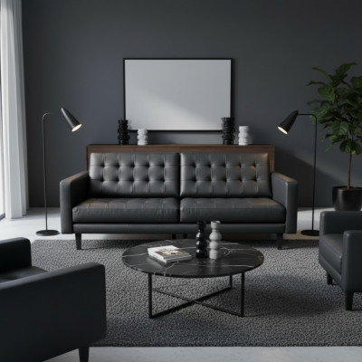 Design Modern Chesterfield Ustawić Sofę Kanapę Podkładka Skóra Obcios 3+2 Nowość