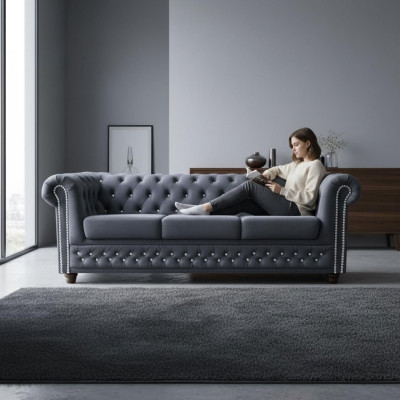 Chesterfield Zestaw sofowy Sofa Podkładka Kryształy Skóra Obcios 3+2 Couch