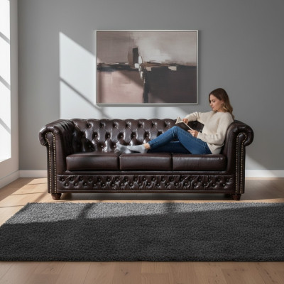 Chesterfield Zestaw sofowy Sofa Podkładka Design Skóra Materiał Obcios 3+2 Couch
