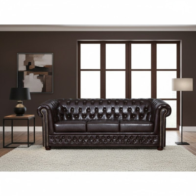 Chesterfield Zestaw sofowy Sofa Podkładka Design Skóra Materiał Obcios 3+2 Couch