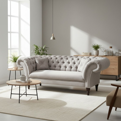 Chesterfield Zestaw sofowy 3+2 Sofa Podkładka Design Skóra Materiał Obcios