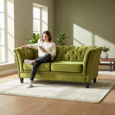Chesterfield Design Sofa Couch Podkładka Kancelaria Kancelaria Sofy Włókiennicze Materiał