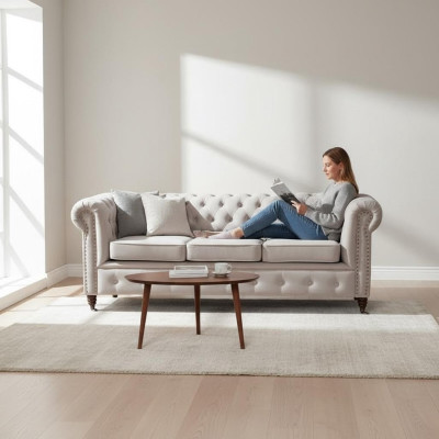 Design Classic Chesterfield Podkładka Sofa Couch Ustawić 3 miejsce do siedzenia Skórzana Sofa Nowość