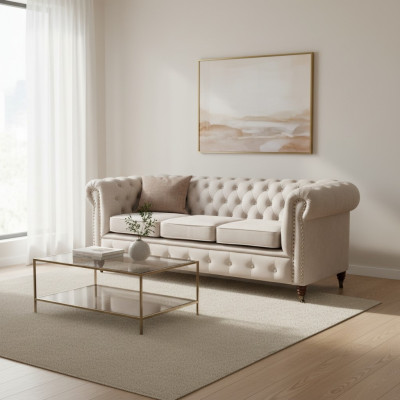 Design Classic Chesterfield Podkładka Sofa Couch Ustawić 3 miejsce do siedzenia Skórzana Sofa Nowość