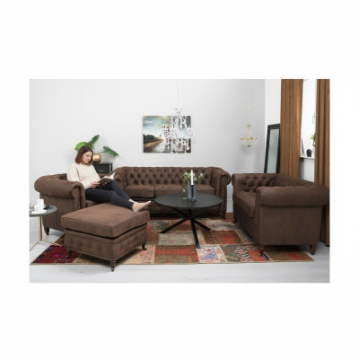 Chesterfield 3+2+1 miejsce do siedzenia Zestaw sofowy + Stołek Kanapa Sofa Skóra Włókienniczy Kanapy