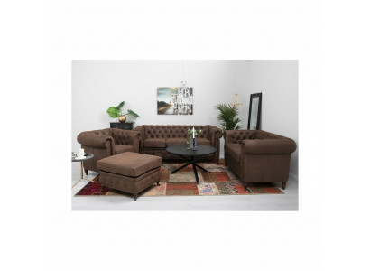 Chesterfield 3+2+1 miejsce do siedzenia Zestaw sofowy + Stołek Kanapa Sofa Skóra Włókienniczy Kanapy