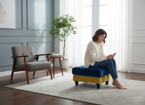 Podnóżek Lounge Stołek XXL Club Ottoman Pufa Skóra Włókienniczy Ottoman Designer Nowy