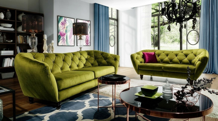 Sofa trzyosobowa w luksusowej oparcy Chesterfield w eleganckim odcieniu zieleni