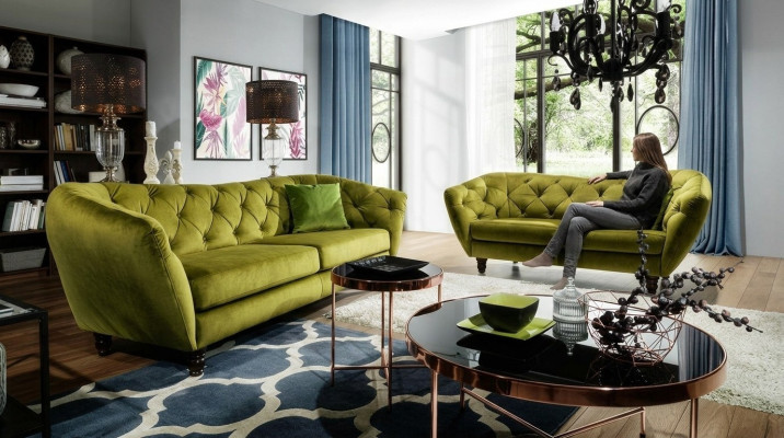 Chesterfield 3+2 Osobowa kanapa zestaw Tapicerowany Tkanina Sofa Zestawienie siedzeń Design