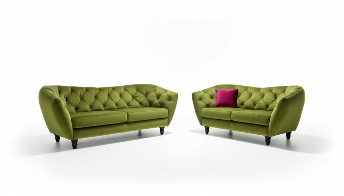 Chesterfield 3+2 Osobowa kanapa zestaw Tapicerowany Tkanina Sofa Zestawienie siedzeń Design