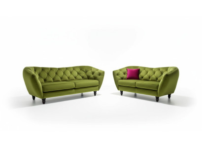 Chesterfield 3+2 Osobowa kanapa zestaw Tapicerowany Tkanina Sofa Zestawienie siedzeń Design