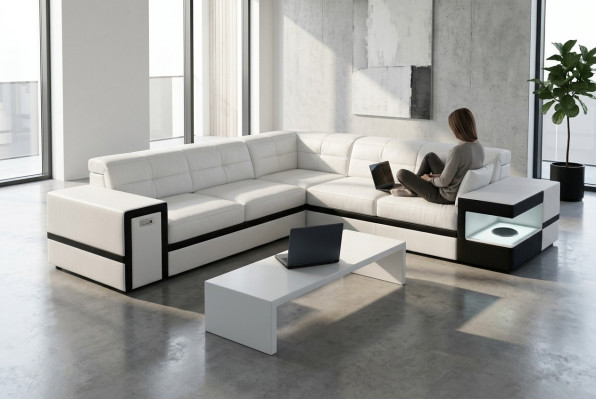 Skórzana Sofa Sofa Sofy Podkładka Siedziba Narożnikowa kanapa Żywy krajobraz Big XXL