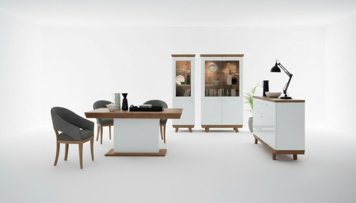Zestaw 4-częściowy 1x Gablota 2x Kredens 1x Stół obiadowy Design salon jadalnia Nowość