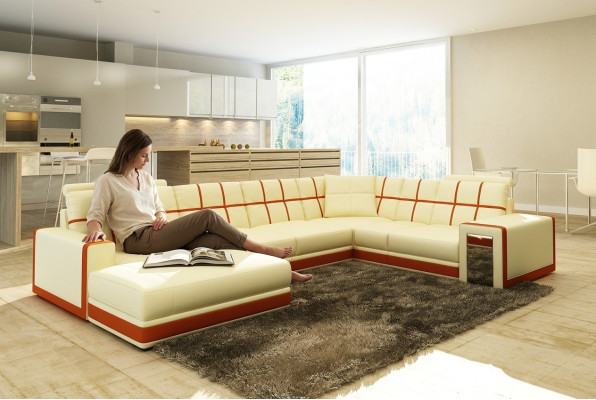 Skórzana sofa XXL Żywy krajobraz Narożnikowa kanapa Podkładka Narożnik Siedziba Couch Ustawić