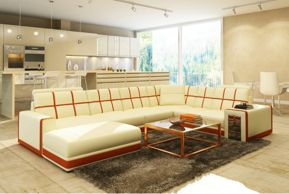 Skórzana sofa XXL Żywy krajobraz Narożnikowa kanapa Podkładka Narożnik Siedziba Couch Ustawić