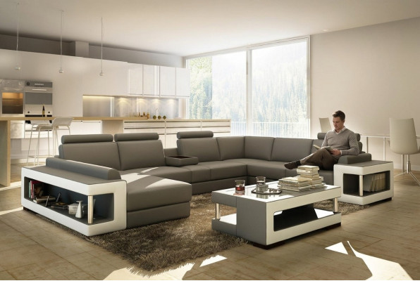 Skórzana sofa XXL Narożnikowa kanapa Design Duża Sofa Kanapa Podkładka Narożnik Siedziba Ustawić