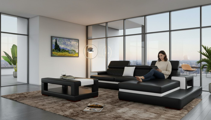Sofa skórzana XXL Narożnikowa kanapa Design Duża Sofa Kanapa Podkładka Narożnik Siedziba Ustawić