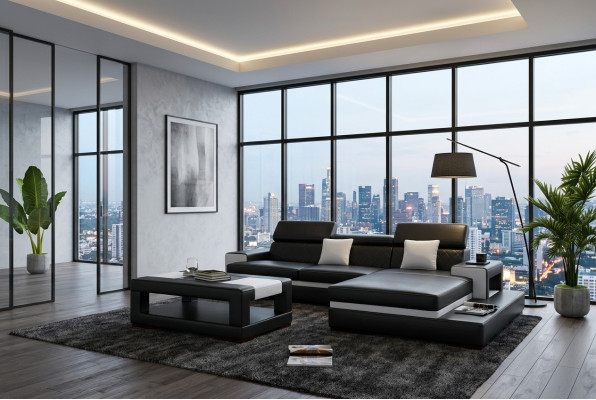 Sofa skórzana XXL Narożnikowa kanapa Design Duża Sofa Kanapa Podkładka Narożnik Siedziba Ustawić