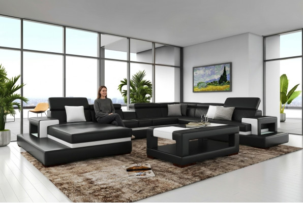 Sofa skórzana XXL Narożnikowa kanapa Design Duża Sofa Kanapa Podkładka Narożnik Siedziba Decor Ustawić