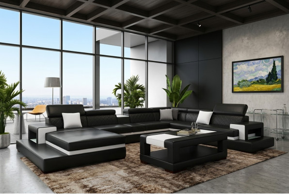 Sofa skórzana XXL Narożnikowa kanapa Design Duża Sofa Kanapa Podkładka Narożnik Siedziba Decor Ustawić