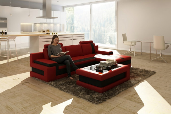 Skórzana Sofa Kanapa Żywy krajobraz L Shape Design Nowoczesna Sofa Narożnik Sofy