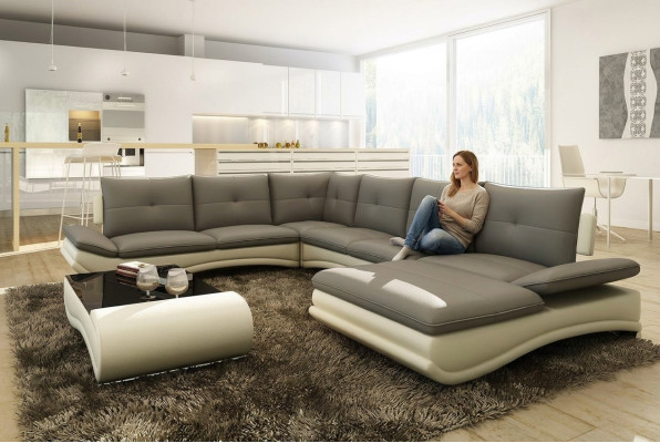 Skórzana sofa XXL w kształcie litery U, sofa do salonu, duża skórzana kanapa, sofy