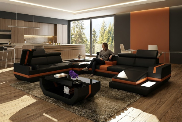 Skórzana Sofa Kanapa Żywy krajobraz Kształt U Design Nowoczesna Sofa Narożnik Sofas Design 5099
