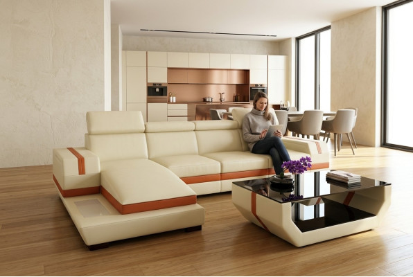 Nowoczesny Design Narożnikowa kanapa Duża Skóra Ustawić Narożnik Salon Siedziba