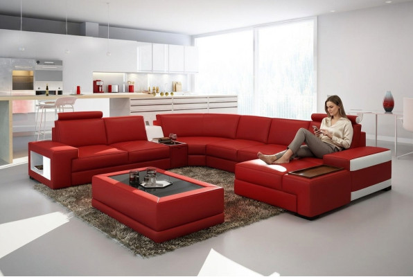 Skórzana Sofa Kanapa Żywy krajobraz Kształt U Design Modern Sofa 5103 Sofy