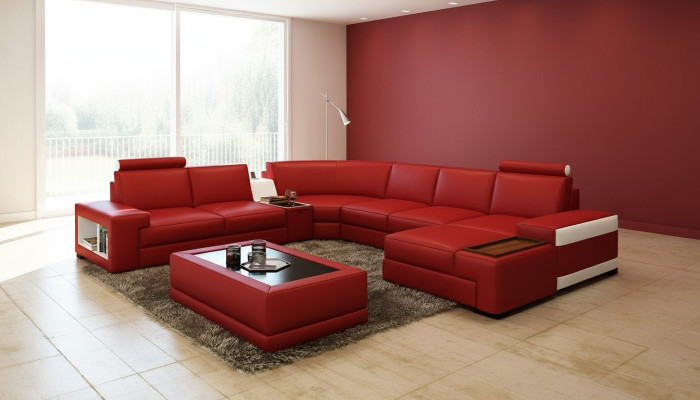 Skórzana Sofa Kanapa Żywy krajobraz Kształt U Design Modern Sofa 5103 Sofy