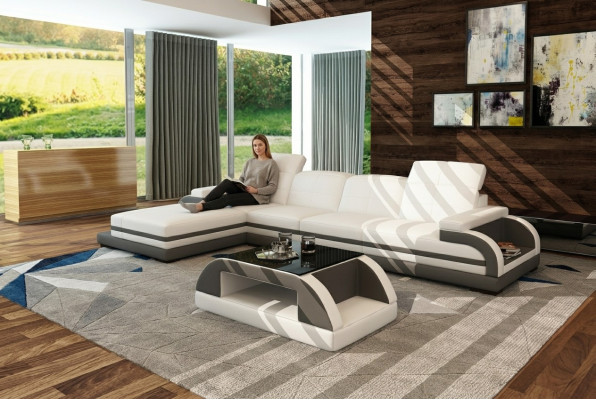 Skórzana Sofa Kanapa Żywy krajobraz L-Shape Design Nowoczesna Sofa Narożnikowa kanapa Sofy