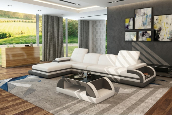 Skórzana Sofa Kanapa Żywy krajobraz L-Shape Design Nowoczesna Sofa Narożnikowa kanapa Sofy