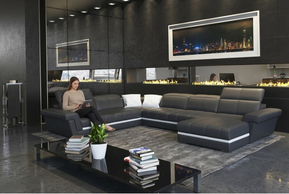 Skórzana Sofa Kanapa Żywy krajobraz Kształt U Design Nowoczesne Sofy Kanapy