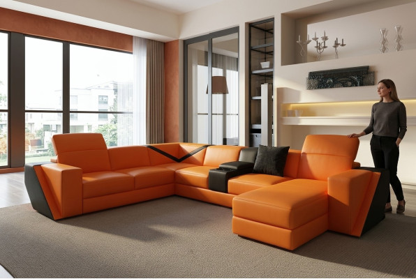 Skórzana sofa sofa kanapa Podkładka Żywy krajobraz Designerska skórzana sofa w kształcie litery U