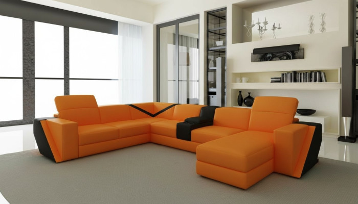 Skórzana sofa sofa kanapa Podkładka Żywy krajobraz Designerska skórzana sofa w kształcie litery U
