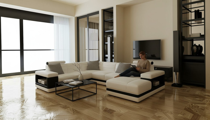 Skórzana sofa kanapa Żywy krajobraz Narożnikowa kanapa Kształt U Design Modern Sofa