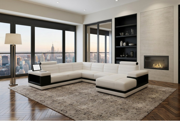 Skórzana sofa kanapa Żywy krajobraz Narożnikowa kanapa Kształt U Design Modern Sofa