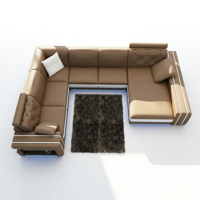 XXL Duża Sofa do Salonu Narożnikowa kanapa Narożnik Kanapa Siedziba Ustawić Skóra Sofy