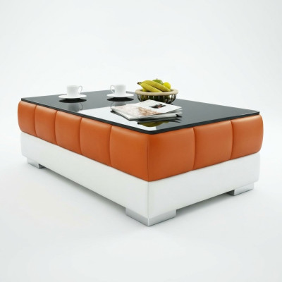 Sofa stolik projekt Tabela salon Szkło Skóra kanapa sofa boczna kawowa