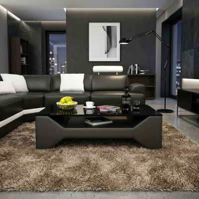 Sofa stolik projekt Tabela salon Szkło Skóra sofa boczna kanapa kawowa