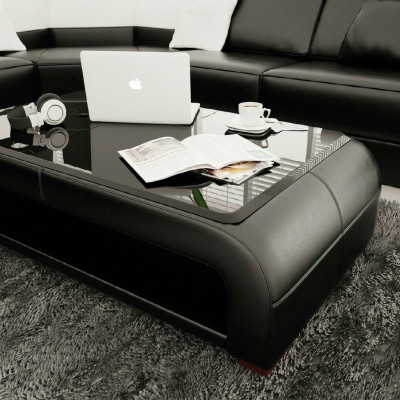 Sofa stolik projekt Tabela salon Szkło Skóra boczna kanapa sofa kawowa