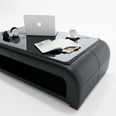Sofa stolik projekt Tabela salon Szkło Skóra boczna kanapa sofa kawowa