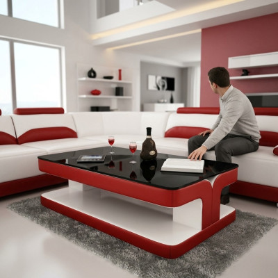 Sofa stolik projekt salon Skóra Kawa Szkło Couch Podkładka Boczna