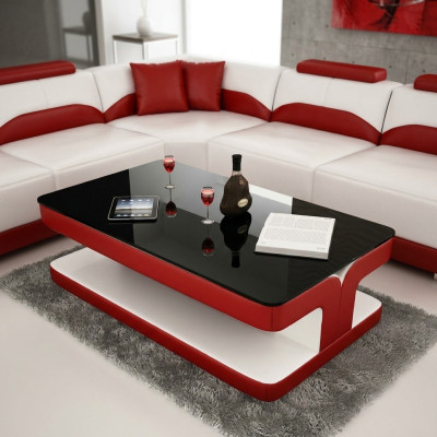 Sofa stolik projekt salon Skóra Kawa Szkło Couch Podkładka Boczna